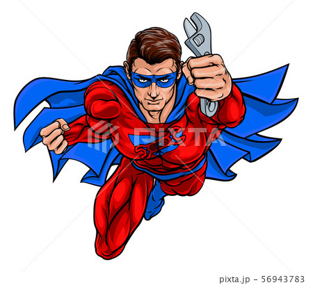 Plumber Mechanic Superhero Holding Wrench Spanner Plumber Mechanic Superhero Holding Wrench Spanner 56943783