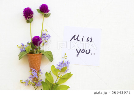 i miss you message card handwriting with flowers 56943975