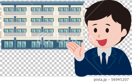 物件を紹介する不動産屋の男性のイラスト素材