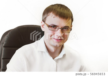 isolated photo: portrait of smiling handsome businessman in glasses. concept of healthy eyes, vision, professional skills isolated photo: portrait of smiling handsome businessman in glasses. concept of healthy eyes, vision, professional skills 56945653