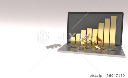 laptop , bear and bull for business concept 56947150