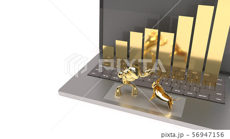 laptop , bear and bull for business concept 56947156