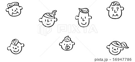 ３世代家族 手描き風 笑顔 線画 透過のイラスト素材 56947786 Pixta