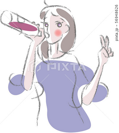 お酒をラッパ飲みする女性のイラスト素材