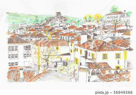 世界遺産の街並 ポルトガル オビドスのイラスト素材