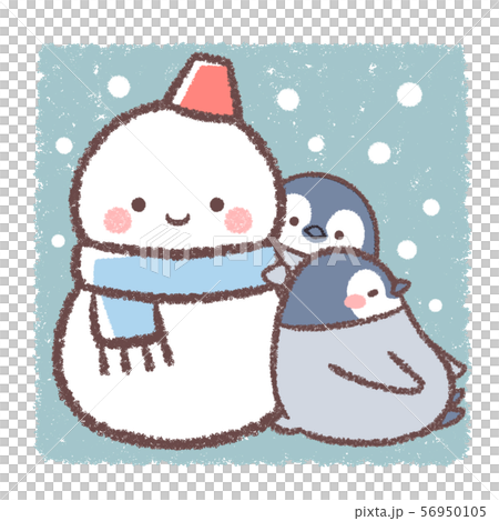 雪だるまとペンギンヒナと雪のイラスト素材