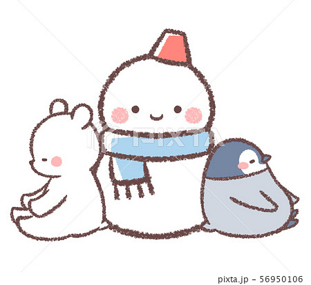 雪だるまとシロクマとペンギンヒナのイラスト素材 56950106 Pixta