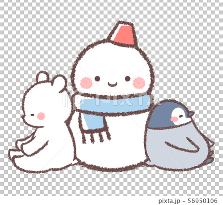 雪だるまとシロクマとペンギンヒナのイラスト素材 [56950106] - PIXTA