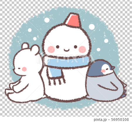 雪だるまとシロクマとペンギンヒナと雪のイラスト素材 [56950108] - PIXTA