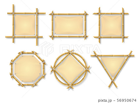 Bamboo frames. Chinese wooden stick signs with blank papyrus banners. Old billboard isolated vector Bamboo frames. Chinese wooden stick signs with blank papyrus banners. Old billboard isolated vector 56950674