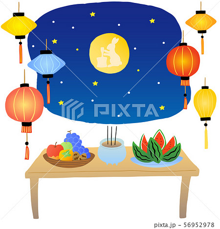 中秋節　満月　お供え　ランタン 56952978