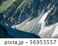 北アルプスの立山連峰の圏谷を行く登山者たち 56953557