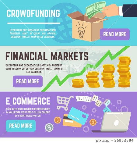 Crowdfunding banners. Business banking, e commerce and financial markets vector concepts 56953594