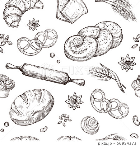 Bread seamless pattern. Vintage sketch bakery repeating vector background 56954373