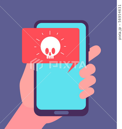 Virus alert. Malware notification on smartphone screen. Hacker attack and spam message vector 56954631