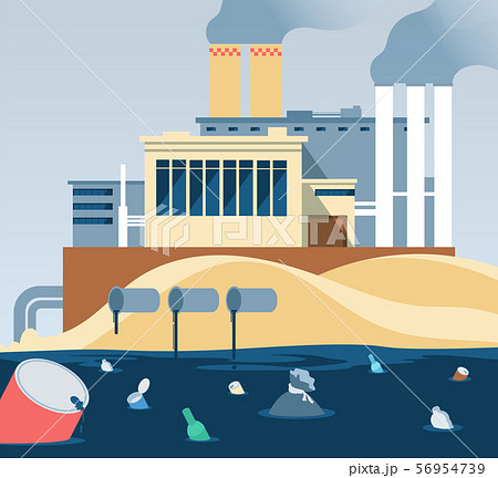Industrial waste. Polluted dirty water and factory dumping wastewater river 56954739