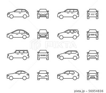 Cars Front And Side View Line Signs Auto のイラスト素材