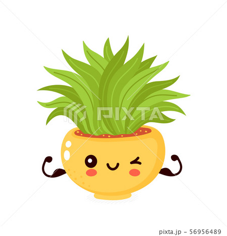 Cute happy smiling plant in pot show muscle Cute happy smiling plant in pot show muscle 56956489