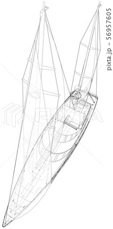Sailing boat isolated on white. Technical wire-frame. Vector rendering of 3d Sailing boat isolated on white. Technical wire-frame. Vector rendering of 3d 56957605
