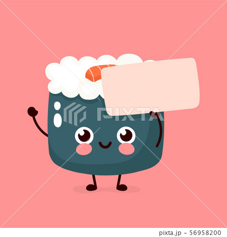 Cute happy smiling sushi,roll with empty sign 56958200