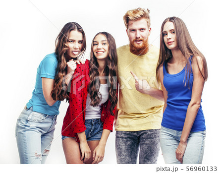 company of hipster guys, bearded red hair boy and girls students having fun together friends company of hipster guys, bearded red hair boy and girls students having fun together friends 56960133