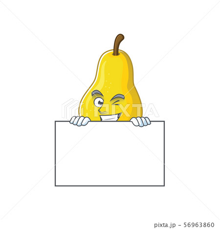 Grinning with board fruit pear cartoon character with mascot Grinning with board fruit pear cartoon character with mascot 56963860