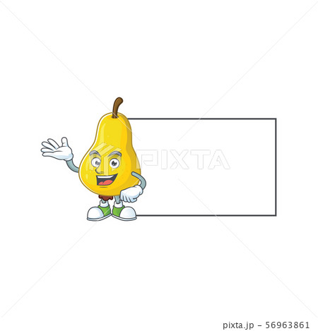 Thumbs up with board fruit pear cartoon character with mascot Thumbs up with board fruit pear cartoon character with mascot 56963861