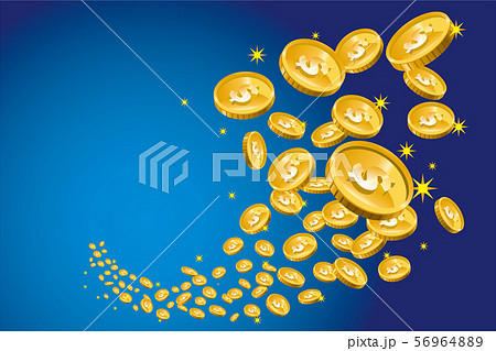 飛び散るコイン（お金・米ドル）のイラスト｜ギャンブル・ファイナンス・金融のイメージ 56964889