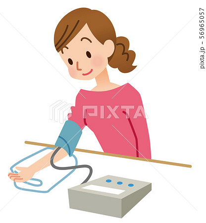 血圧測定をする女性のイラスト素材