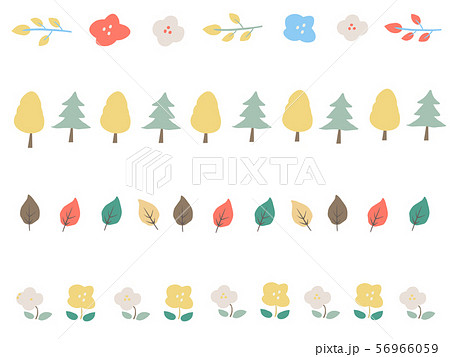 秋の植物ライン飾りセット 北欧風のイラスト素材