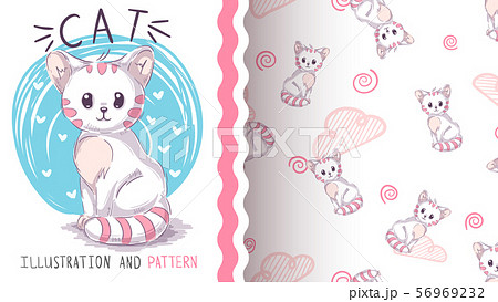 Teddy cat, kitty - seamless pattern 56969232