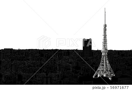 日本の名所東京タワー白黒白バック右のイラスト素材 56971677 Pixta
