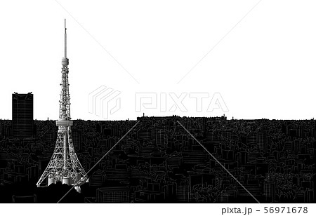 日本の名所東京タワー白黒白バック左のイラスト素材 56971678 Pixta