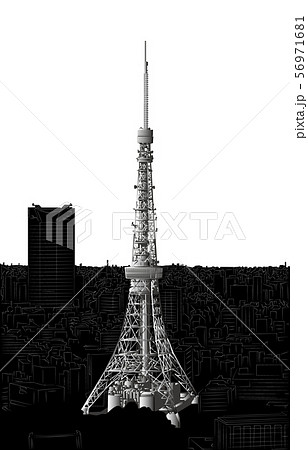 日本の名所東京タワー白黒白バック縦のイラスト素材 56971681 Pixta