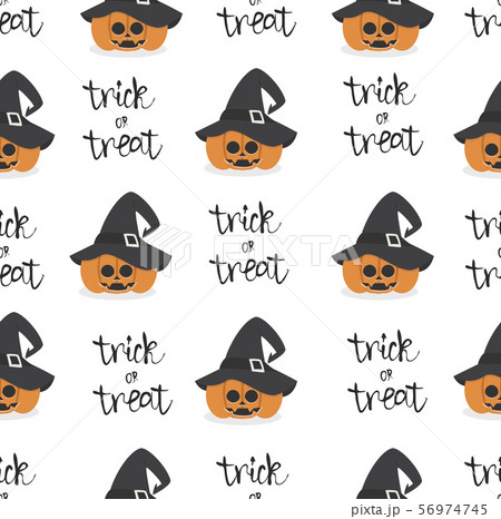 halloween pumpkin wearing witch hat seamless 56974745