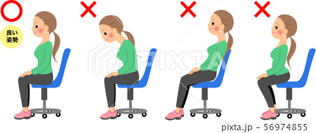 良い姿勢 悪い姿勢で椅子に座る女性のイラスト素材