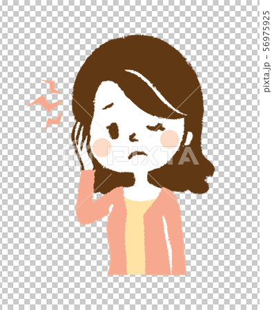 頭痛　頭が痛い　女性　イラスト 56975925