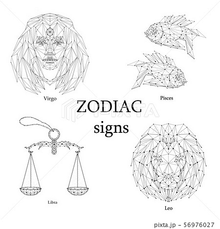 Set of zodiac signs. Virgo, Pisces, Libra, Leo. 56976027