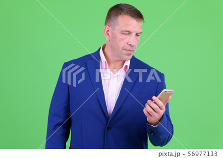 Mature macho businessman in suit using phone 56977113