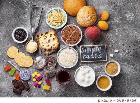 Assortment of simple carbohydrates food Assortment of simple carbohydrates food 56979764