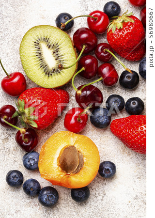 Fruits and berries summer background 56980667