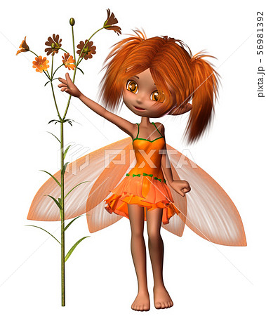 Pretty Toon Fairy with Orange Flowers 56981392