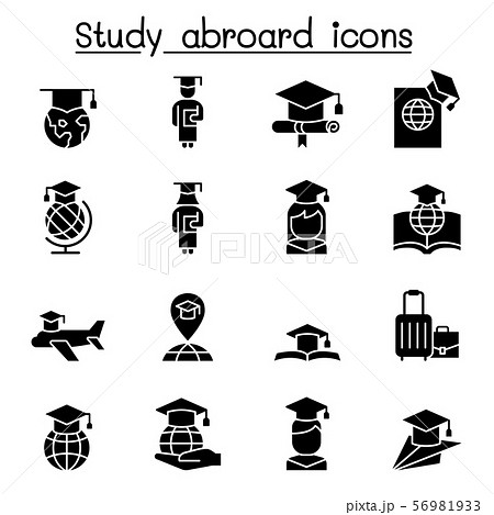 Study Abroad Graduation Icon Setのイラスト素材 56981933 Pixta