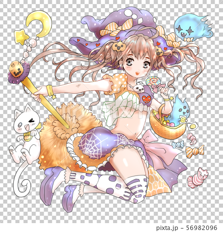 Halloween Ranobe Style Girl Material Stock Illustration