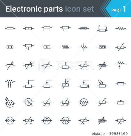 Electric and electronic circuit diagram symbols set of resistors  56983169