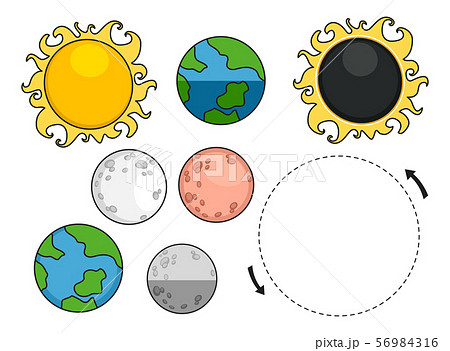 Lunar Eclipse Sun Moon Earth Elements Illustrationのイラスト素材