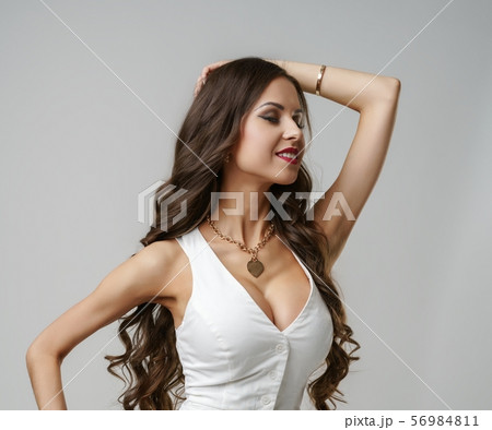 Model with perfect body advertises sexy lingerie 56984811