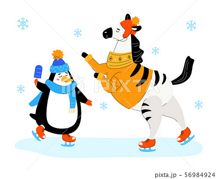 Zebra and penguin skating - flat design style illustration Zebra and penguin skating - flat design style illustration 56984924