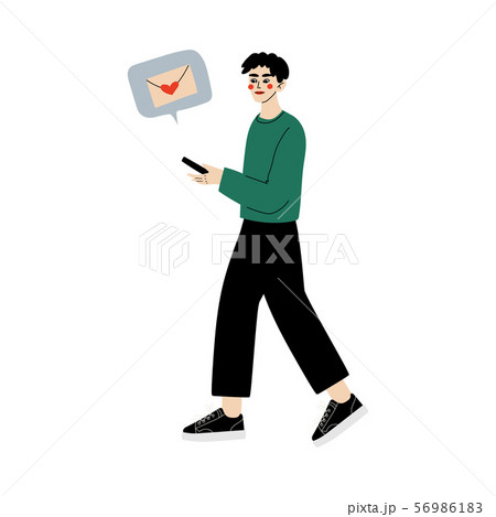 Young Man Using Mobile Application for Dating or Searching for Romantic Partner, Online Dating Young Man Using Mobile Application for Dating or Searching for Romantic Partner, Online Dating 56986183