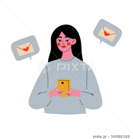 Online Dating, Brunette Girl Using Mobile Application or Website for Dating or Searching for 56986189